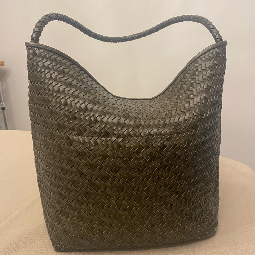 Madewell Leather Signature Woven Bucket Back- Faded Olive